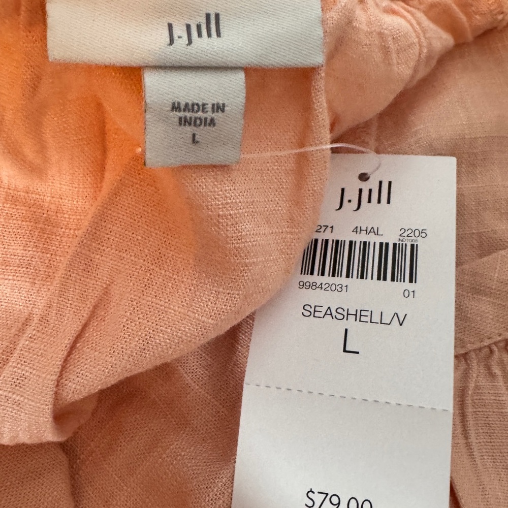 J. Jill Peach short Sleeve top‎  Relaxed Boxy Style with embroidery linen blend - Picture 5 of 9